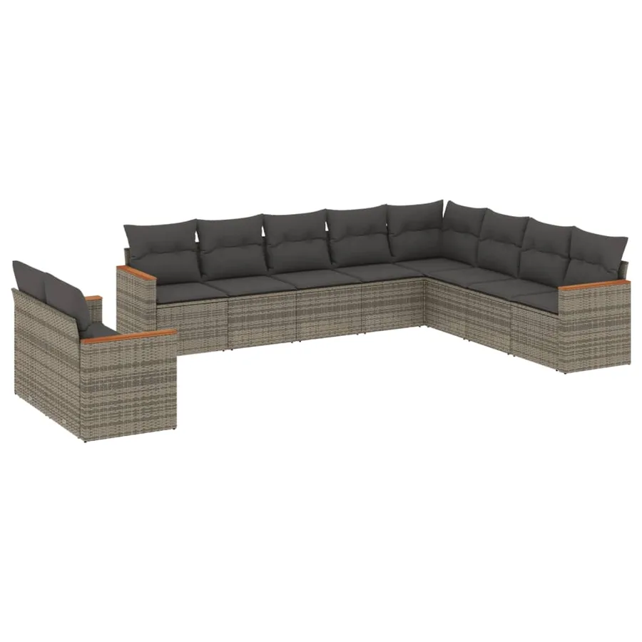 Salon de jardin avec coussins 10 pcs gris résine tressée - 2