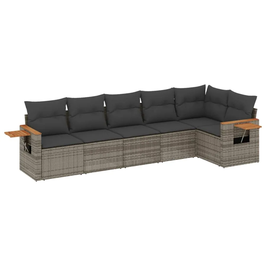 Salon de jardin 6 pcs avec coussins gris résine tressée - 2