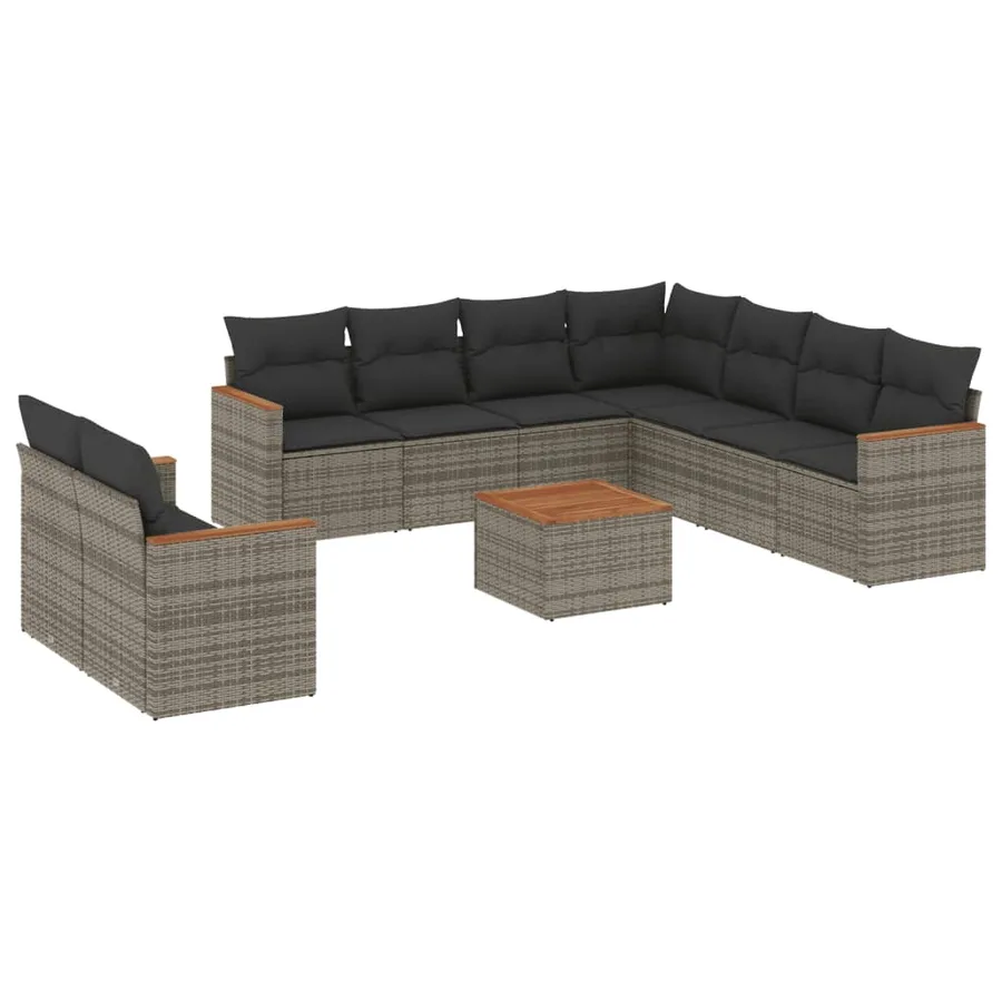 Salon de jardin avec coussins 10 pcs gris résine tressée - 2