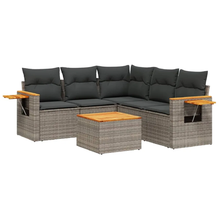 Salon de jardin 6 pcs avec coussins gris résine tressée - 2