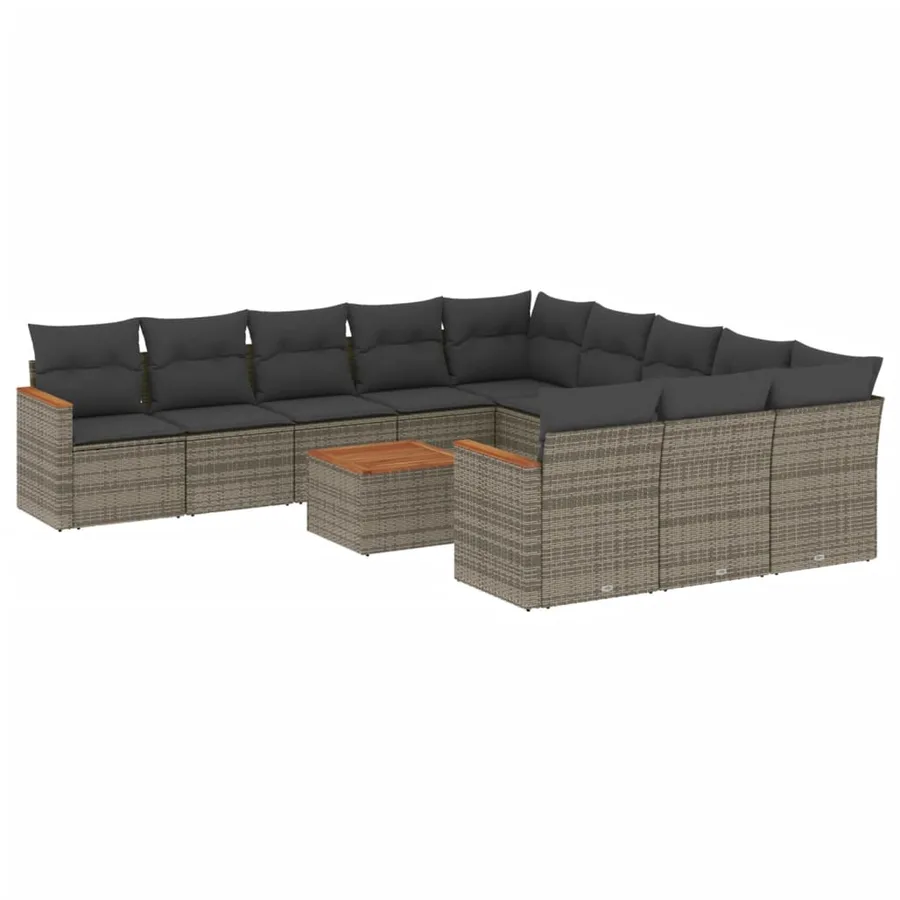 Salon de jardin avec coussins 12 pcs gris résine tressée - 2