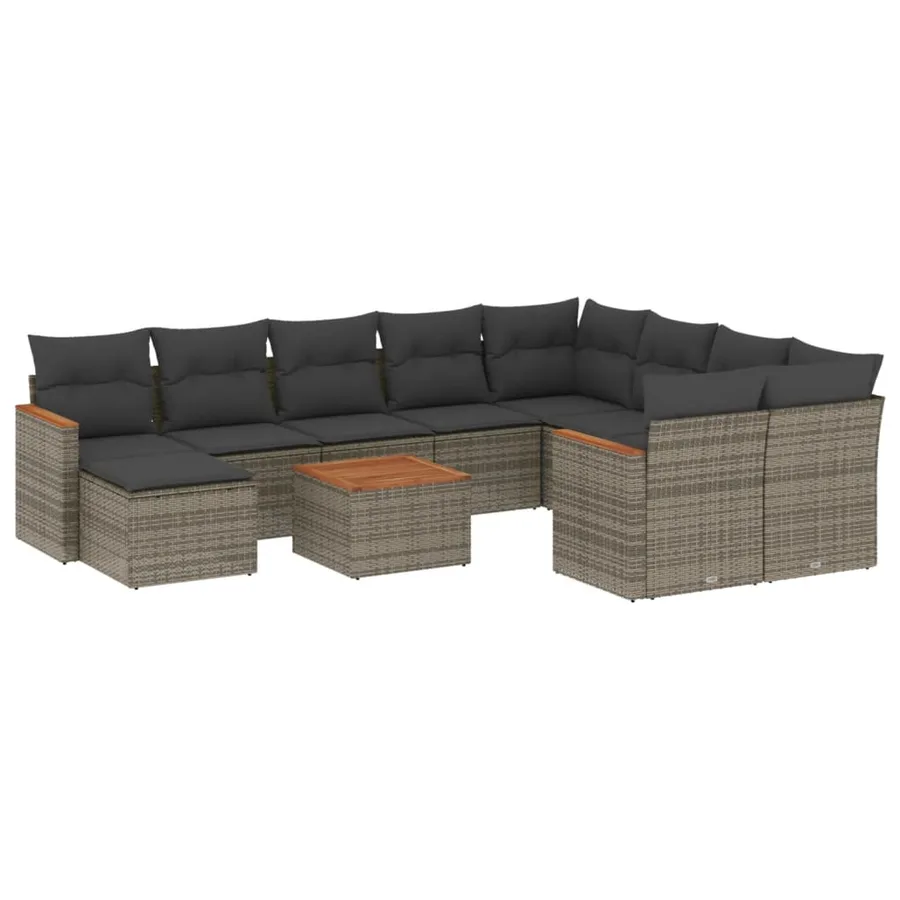 Salon de jardin 11 pcs avec coussins gris résine tressée - 2