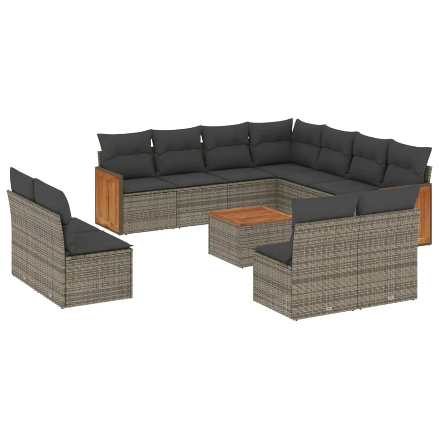 Salon de jardin avec coussins 12 pcs gris résine tressée - 2