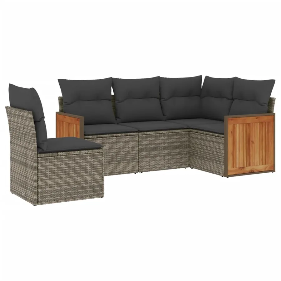 Salon de jardin 5 pcs avec coussins gris résine tressée - 2