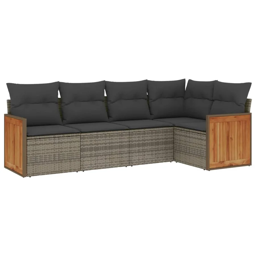 Salon de jardin 5 pcs avec coussins gris résine tressée - 2