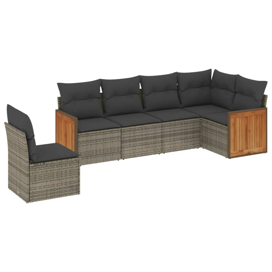 Salon de jardin 6 pcs avec coussins gris résine tressée - 2