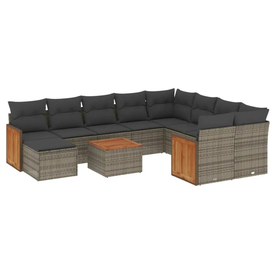 Salon de jardin 11 pcs avec coussins gris résine tressée - 2