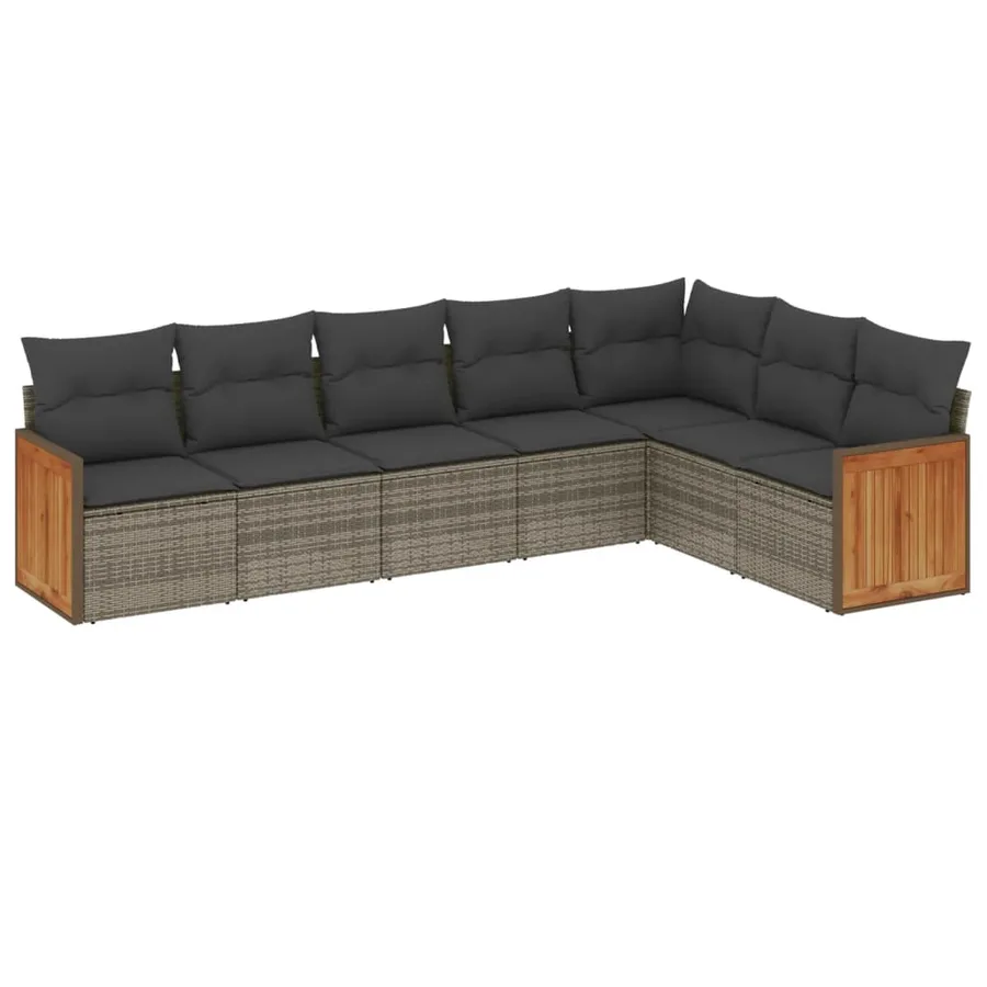 Salon de jardin avec coussins 7 pcs gris résine tressée - 2
