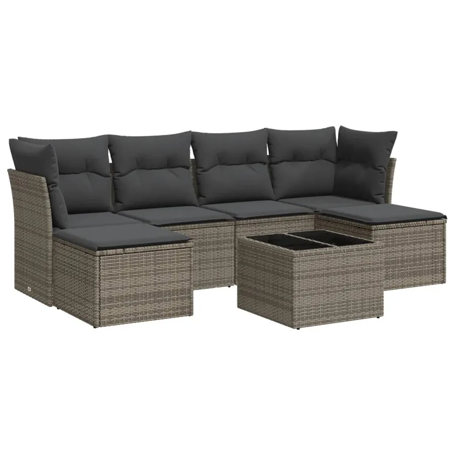 Salon de jardin avec coussins 7 pcs gris résine tressée - 2