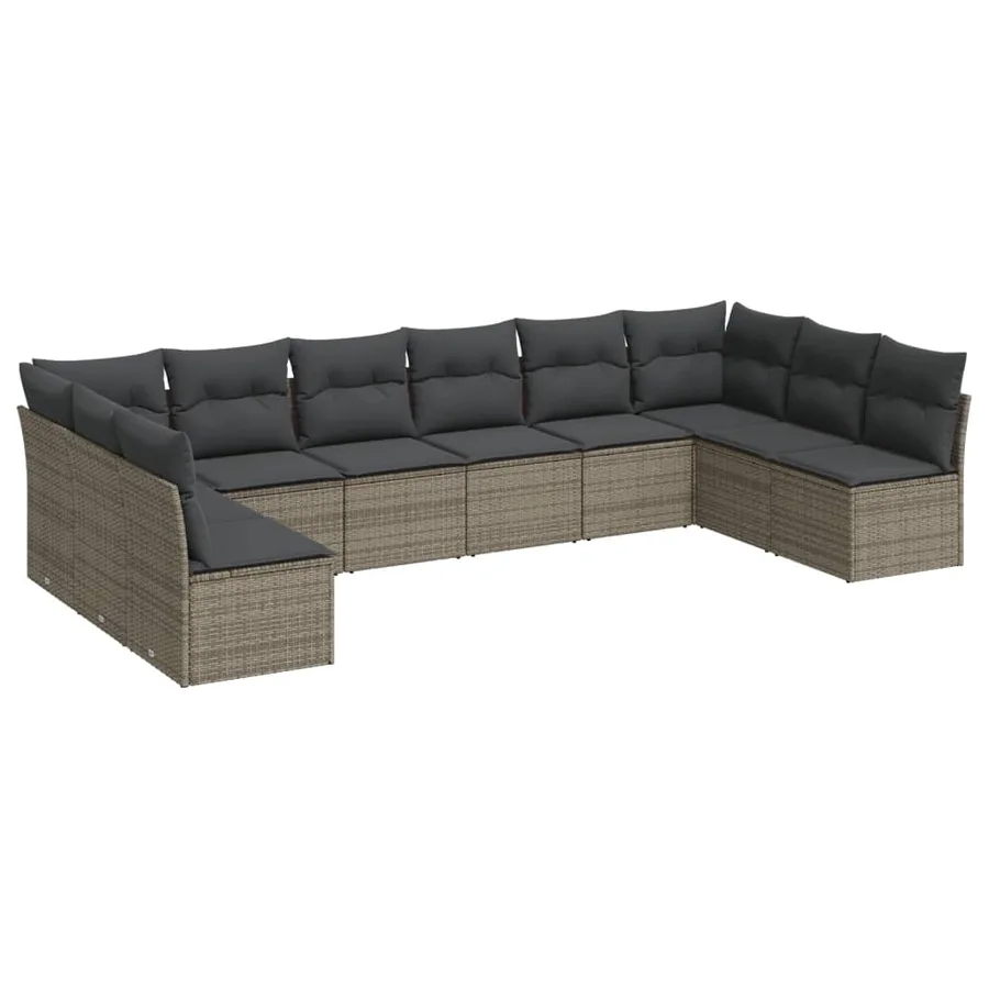 Salon de jardin avec coussins 10 pcs gris résine tressée - 2