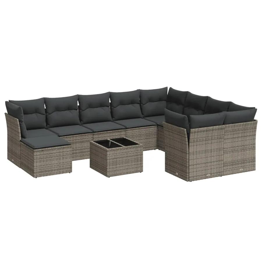 Salon de jardin 11 pcs avec coussins gris résine tressée - 2