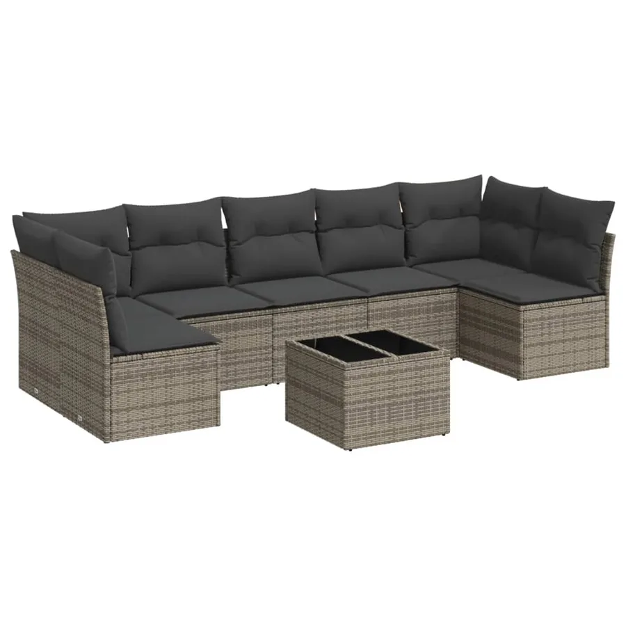 Salon de jardin 8 pcs avec coussins gris résine tressée - 2
