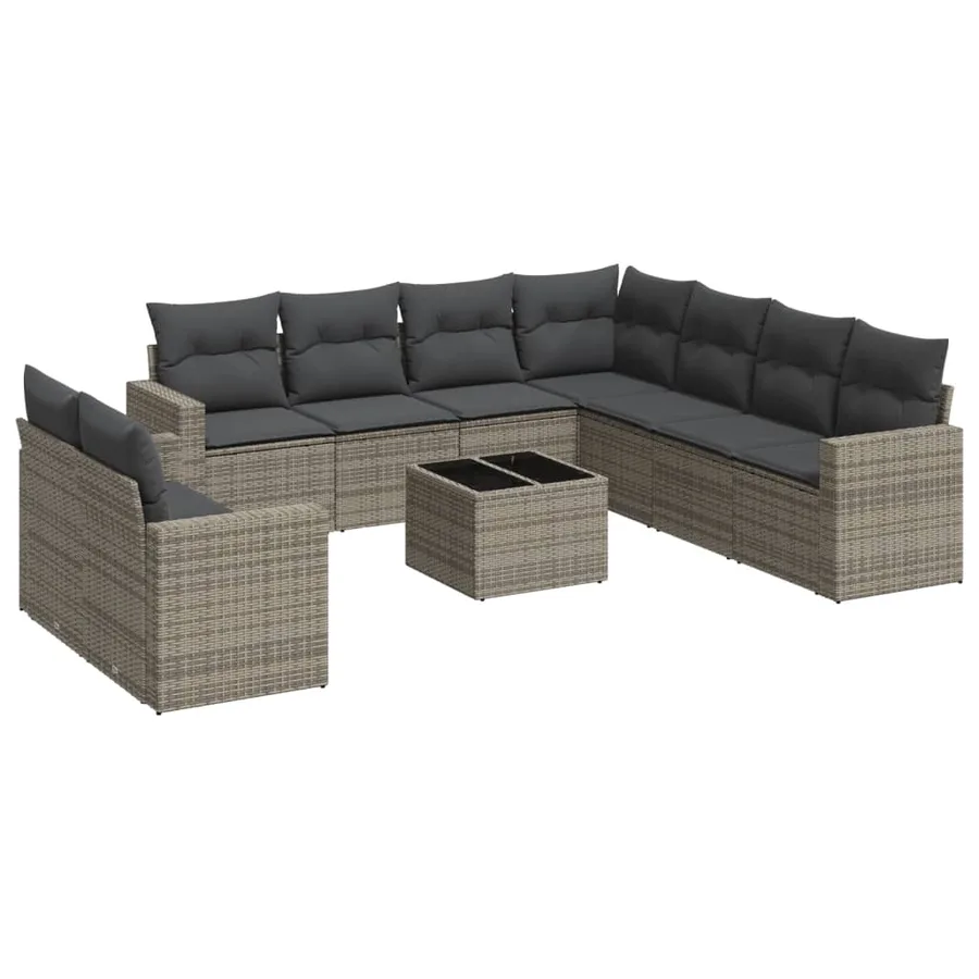 Salon de jardin avec coussins 10 pcs gris résine tressée - 2