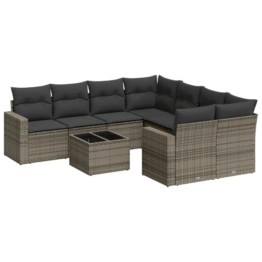 Salon de jardin 9 pcs avec coussins gris résine tressée - 2