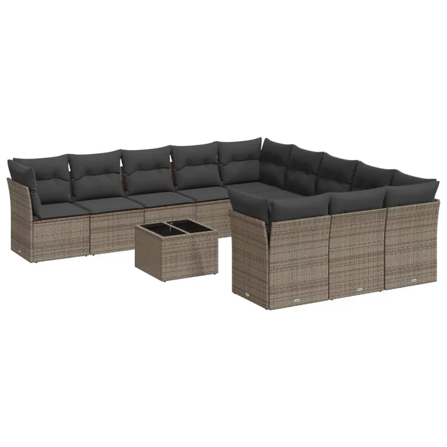 Salon de jardin avec coussins 12 pcs gris résine tressée - 2