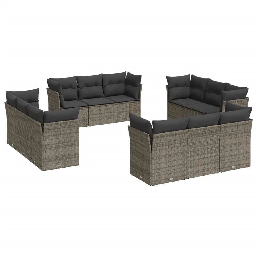 Salon de jardin avec coussins 12 pcs gris résine tressée - 2