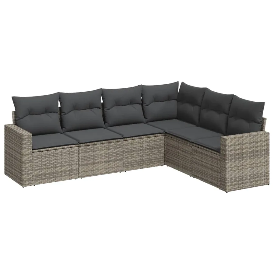 Salon de jardin 6 pcs avec coussins gris résine tressée - 2