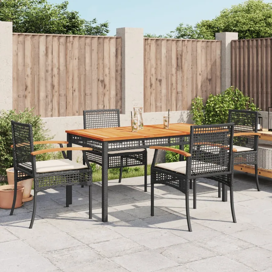 Ensemble à manger de jardin coussins 5pcs Noir Résine tressée