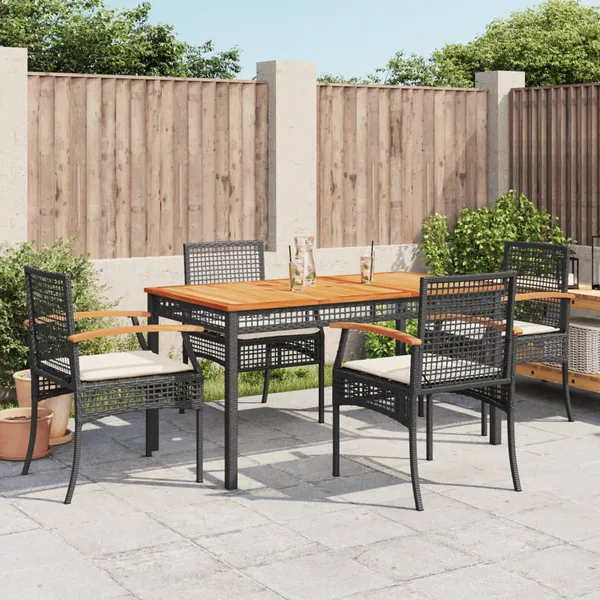 Ensemble à manger de jardin coussins 5pcs Noir Résine tressée