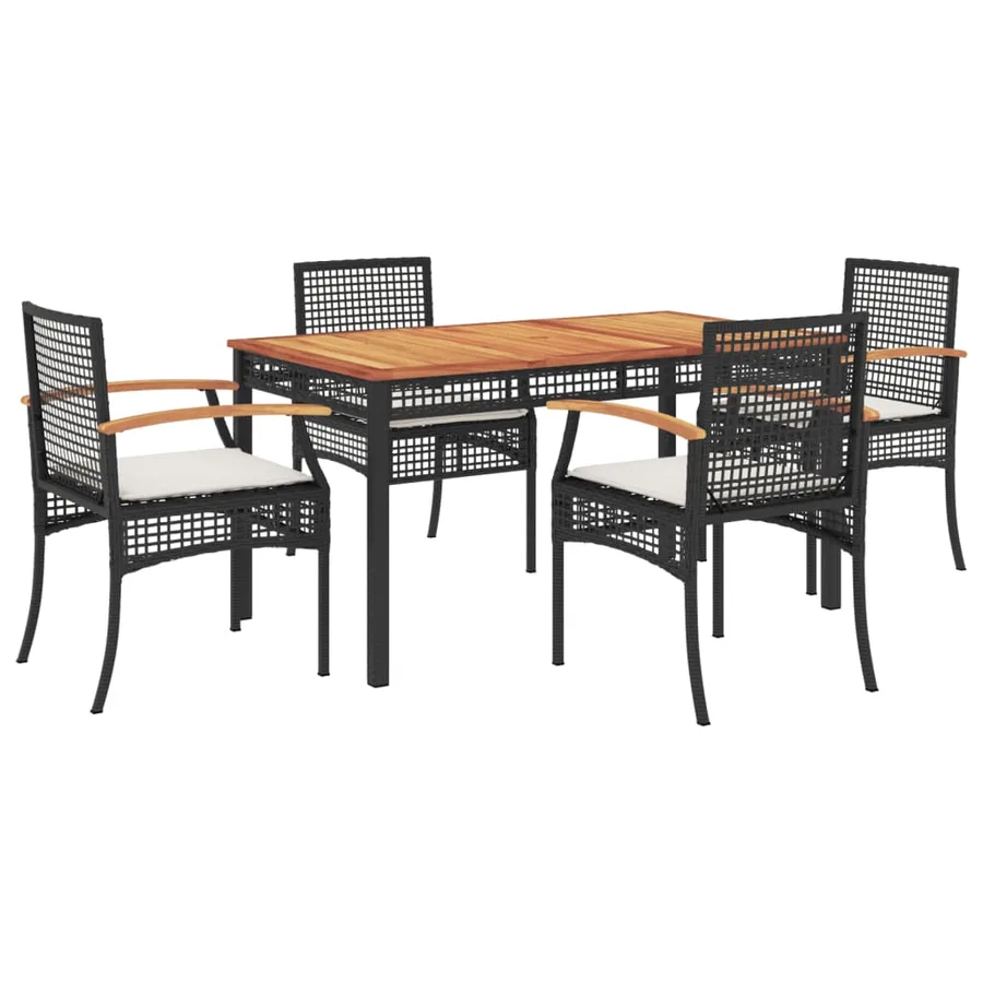 Ensemble à manger de jardin coussins 5pcs Noir Résine tressée - 2