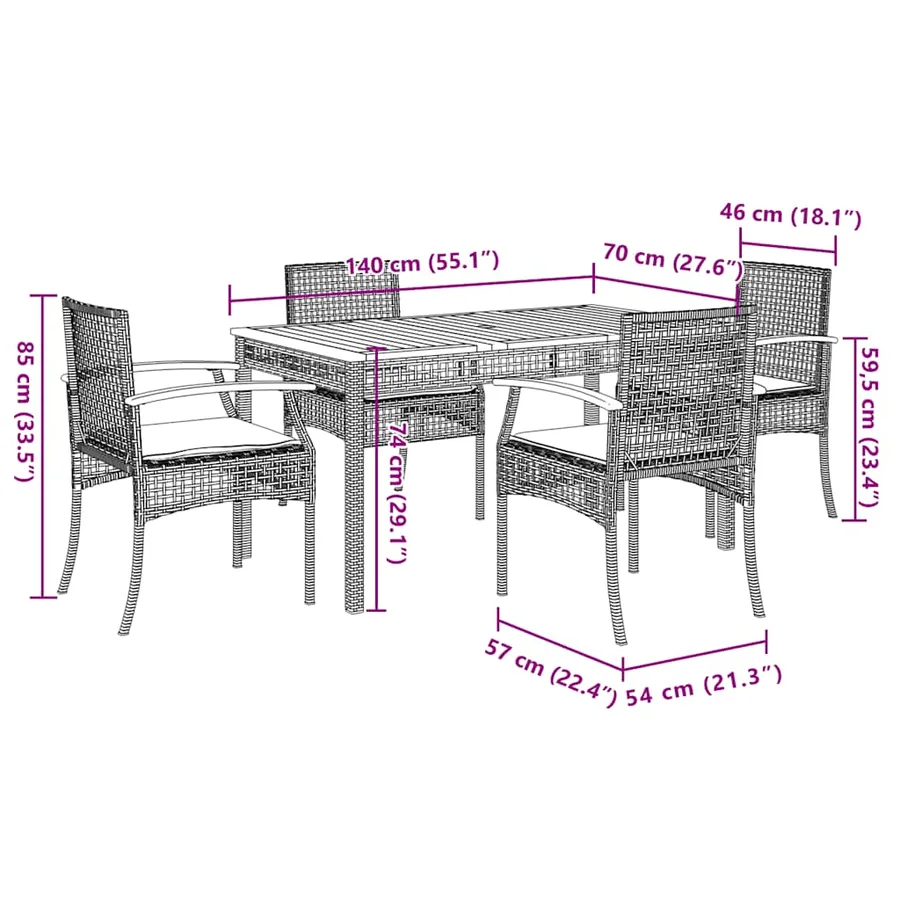 Ensemble à manger de jardin coussins 5pcs Noir Résine tressée - 8
