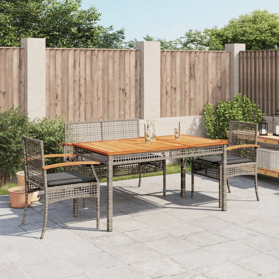 Ensemble à manger jardin 4pcs et coussins Gris Résine tressée