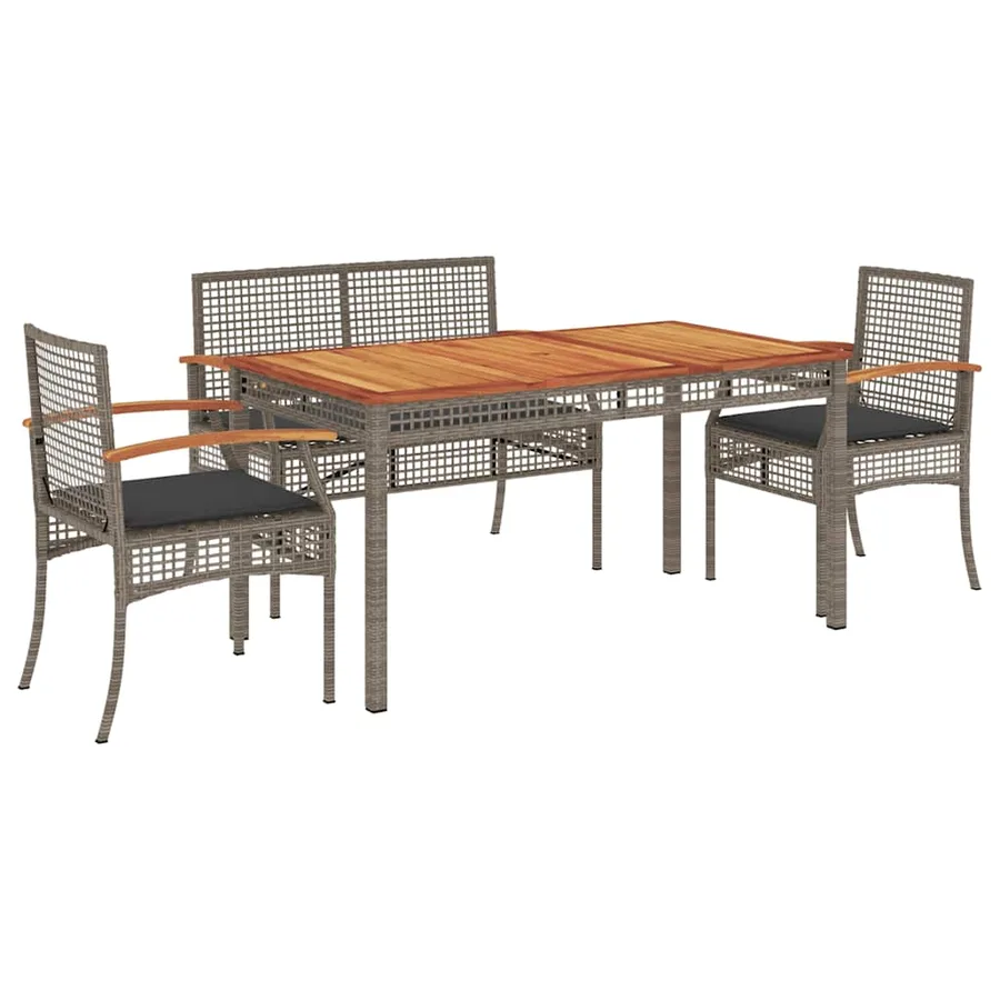 Ensemble à manger jardin 4pcs et coussins Gris Résine tressée - 2