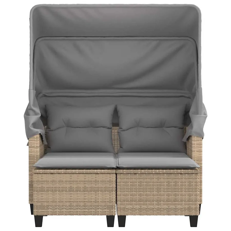 Canapé de jardin 2 places avec auvent et tabourets beige rotin - 5