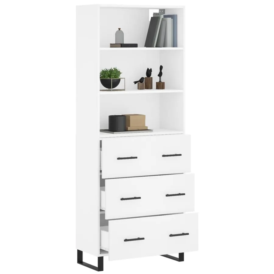 Buffet haut Blanc 69,5x34x180 cm Bois d'ingénierie - 3