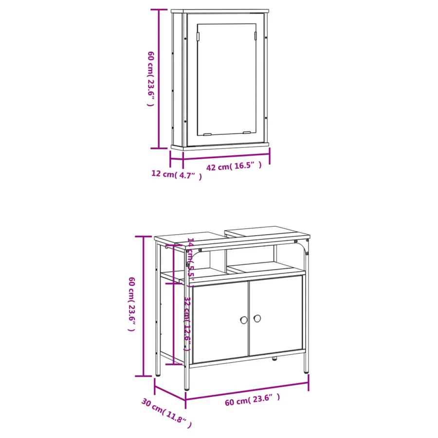 Ensemble de meubles de salle de bain 2 pcs Sonoma gris - 13