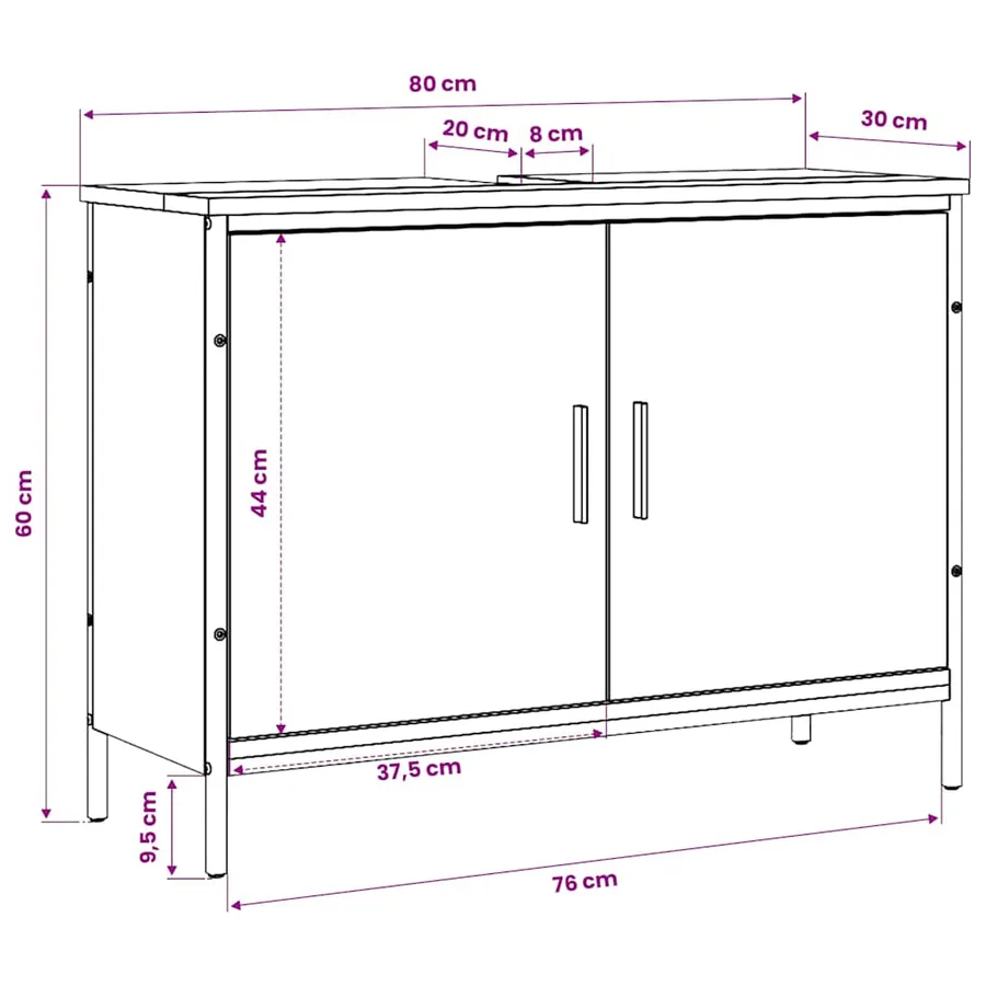 Armoire lavabo de salle de bain sonoma gris 80x30x60 cm - 12