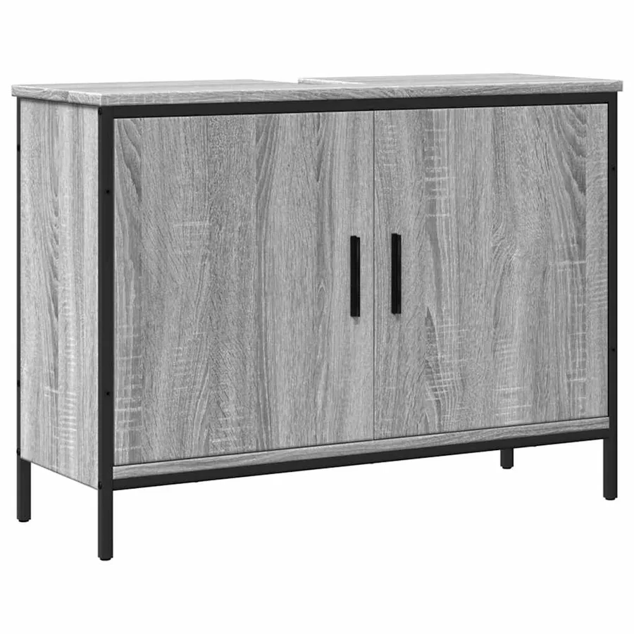 Armoire lavabo de salle de bain sonoma gris 80x30x60 cm - 2