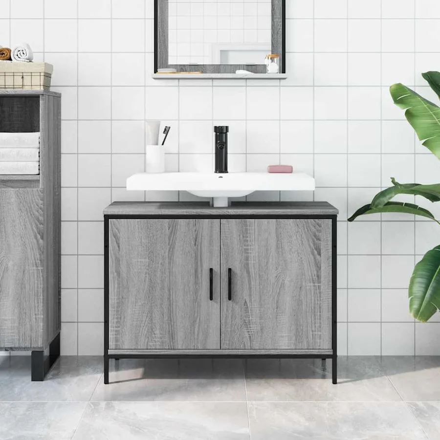 Armoire lavabo de salle de bain sonoma gris 80x30x60 cm - 3