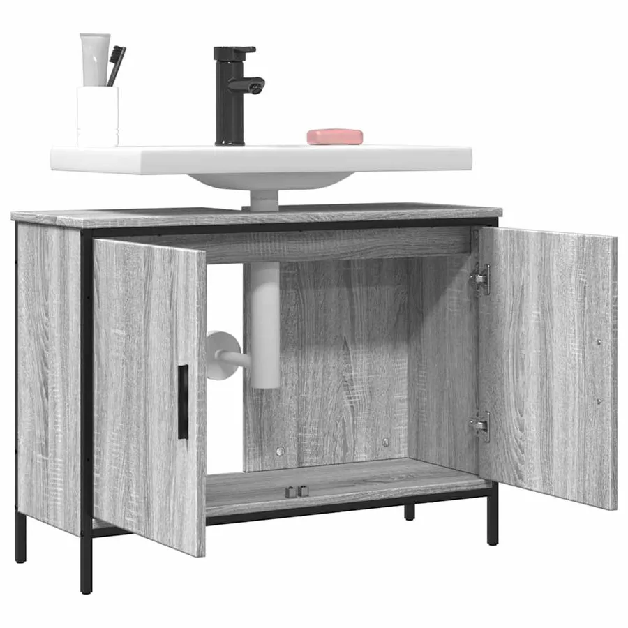 Armoire lavabo de salle de bain sonoma gris 80x30x60 cm - 9