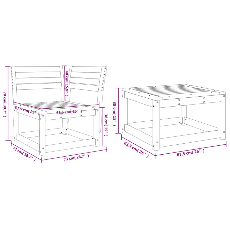 Salon de jardin 3 pcs bois de pin imprégné - 8