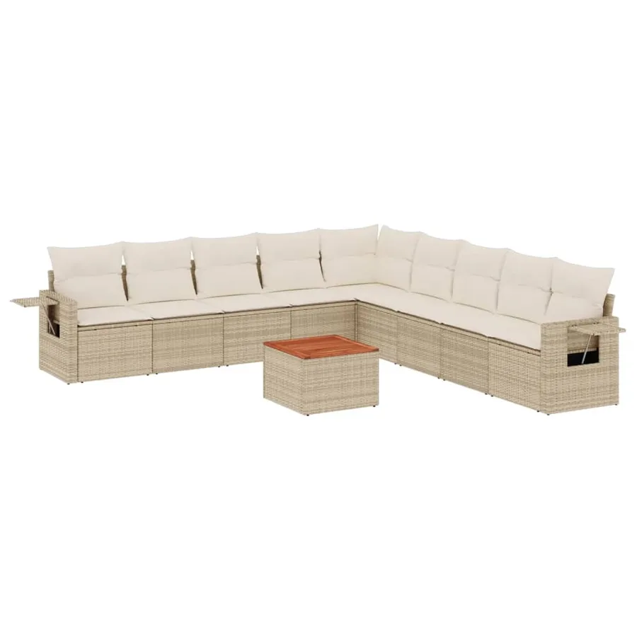 Salon de jardin avec coussins 10 pcs beige résine tressée - 2