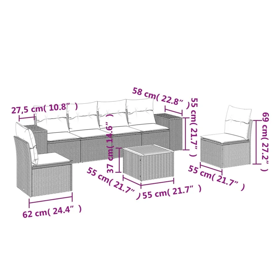 Salon de jardin avec coussins 7 pcs beige résine tressée - 3