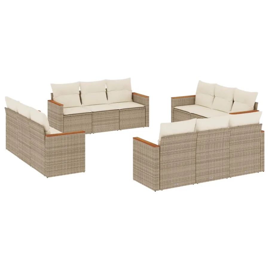 Salon de jardin avec coussins 12 pcs beige résine tressée - 2