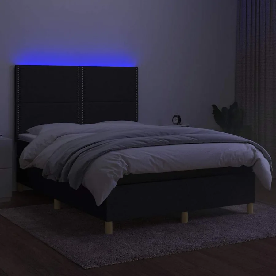 Sommier à lattes de lit et matelas et LED Noir 140x190 cm Tissu - 4
