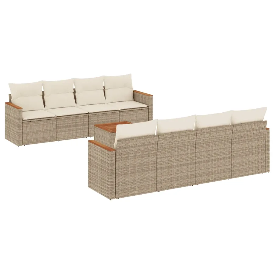 Salon de jardin avec coussins 9 pcs beige résine tressée - 2