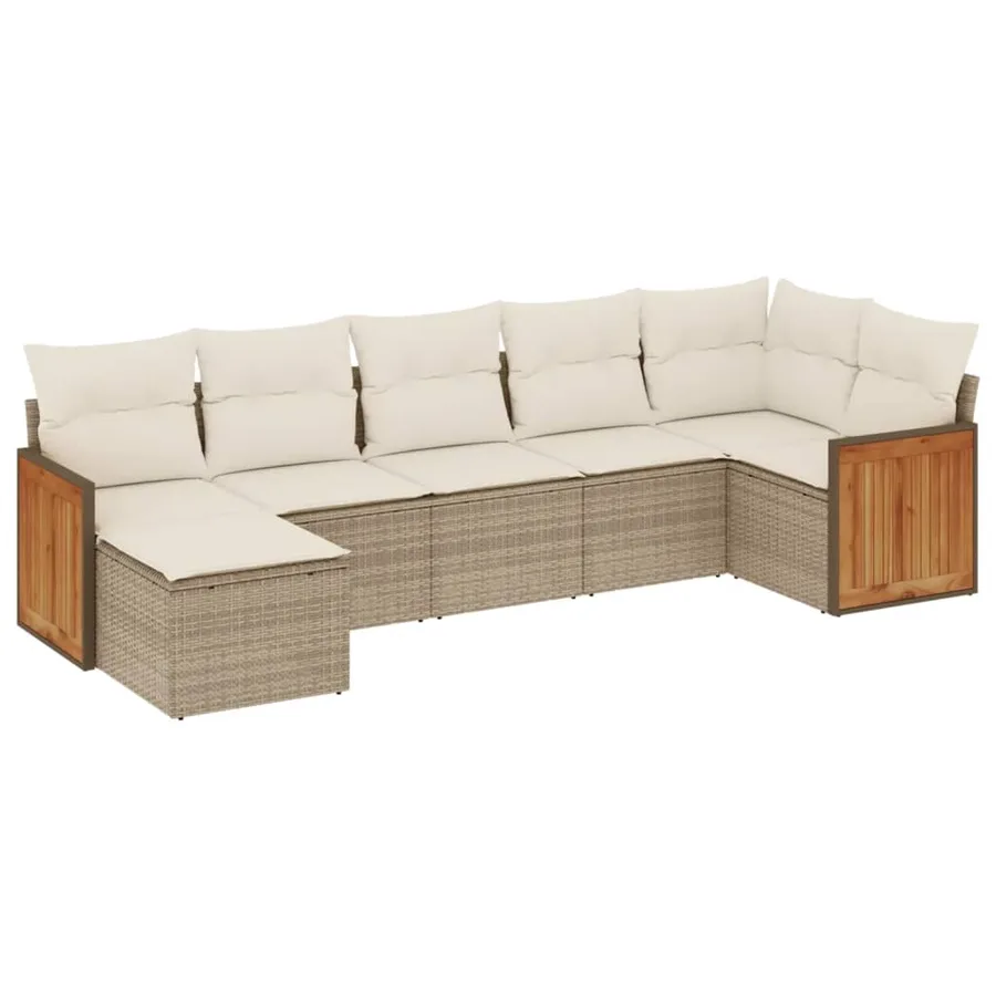 Salon de jardin avec coussins 7 pcs beige résine tressée - 2