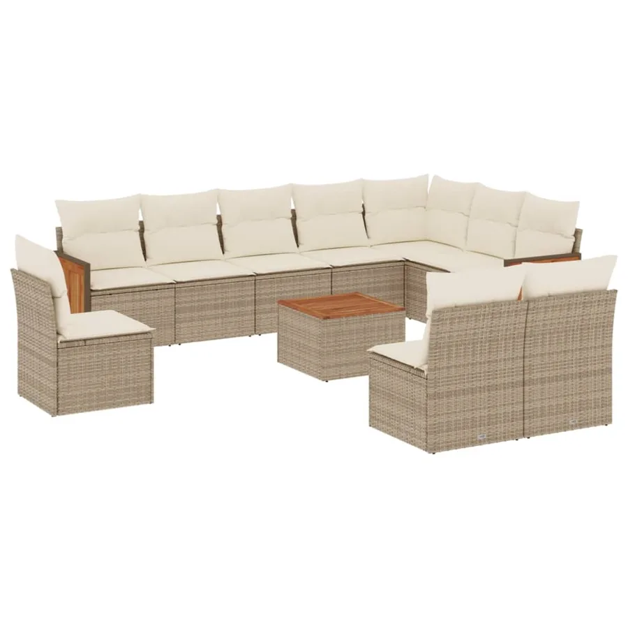 Salon de jardin 11 pcs avec coussins beige résine tressée - 2