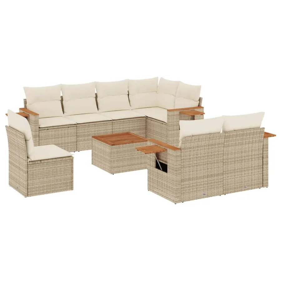 Salon de jardin avec coussins 9 pcs beige résine tressée - 2