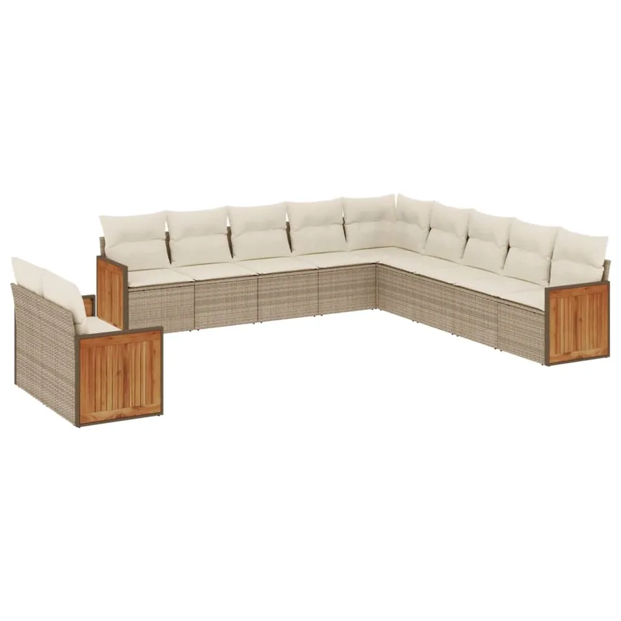 Salon de jardin 11 pcs avec coussins beige résine tressée - 2