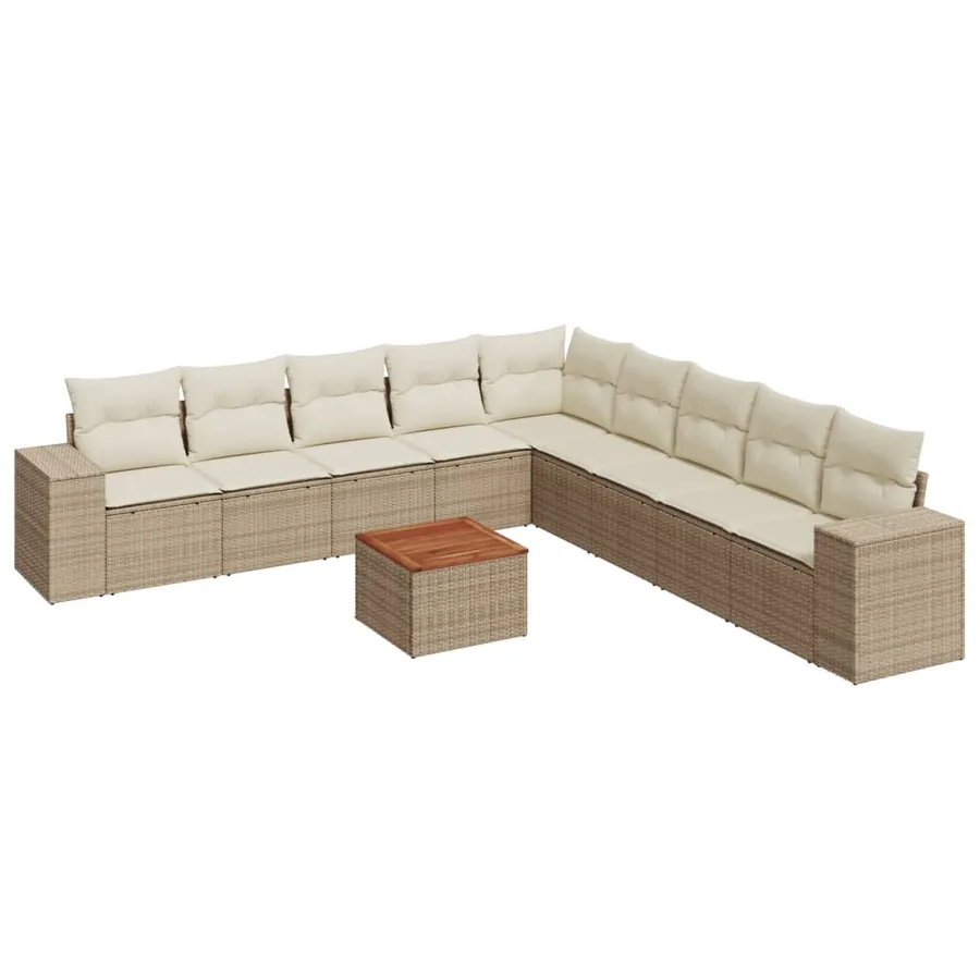 Salon de jardin avec coussins 10 pcs beige résine tressée - 2