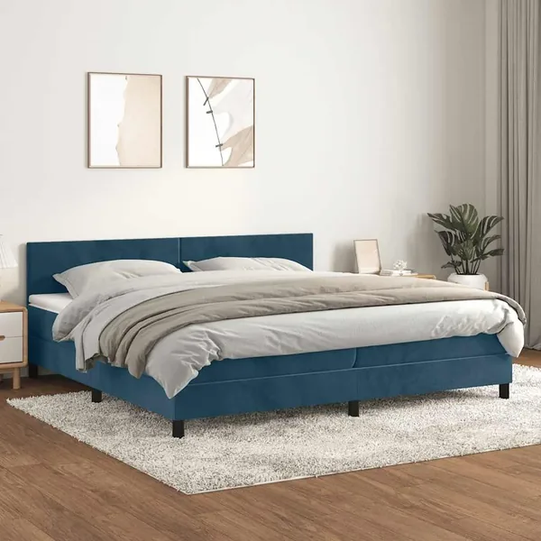 Sommier à lattes de lit et matelas Bleu foncé 200x200cm Velours