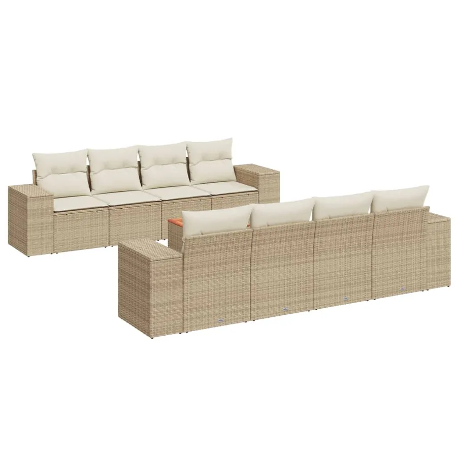 Salon de jardin avec coussins 9 pcs beige résine tressée - 2