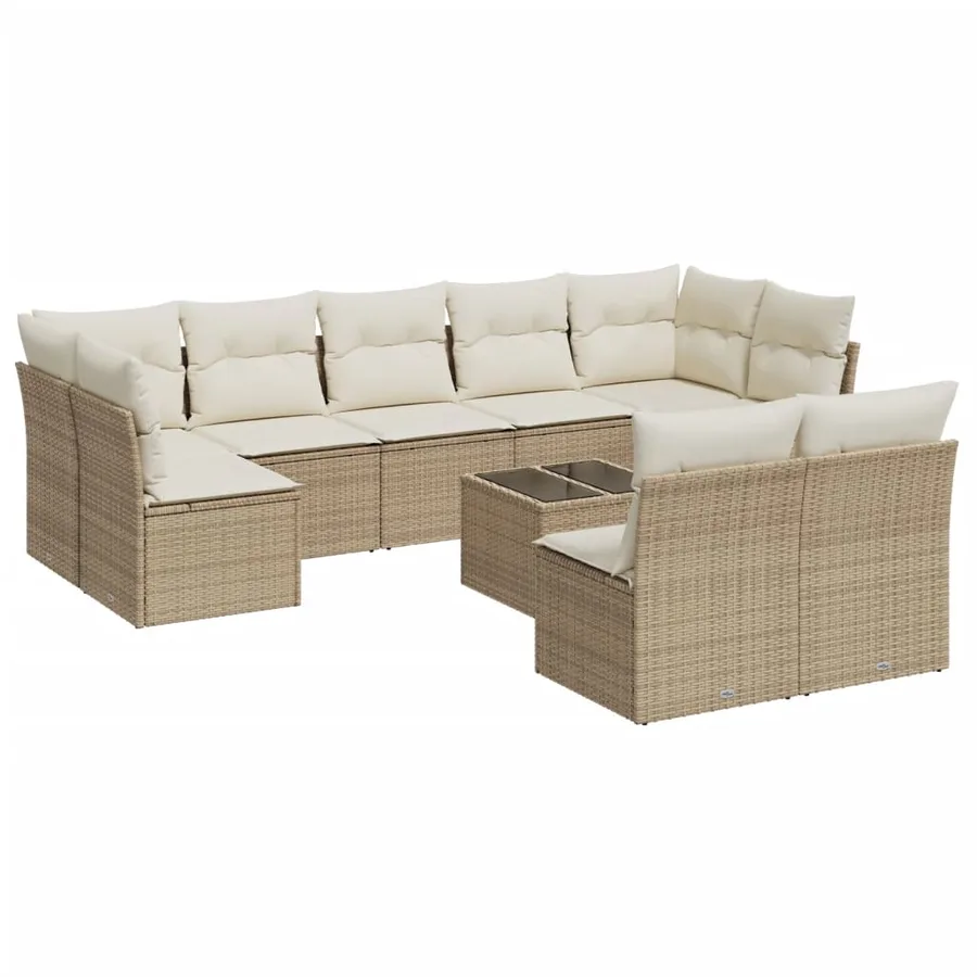 Salon de jardin avec coussins 10 pcs beige résine tressée - 2