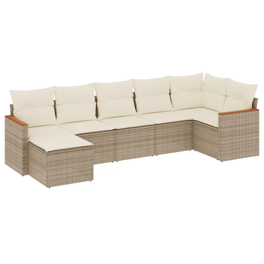 Salon de jardin avec coussins 7 pcs beige résine tressée - 2