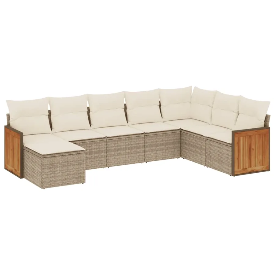 Salon de jardin avec coussins 8 pcs beige résine tressée - 2